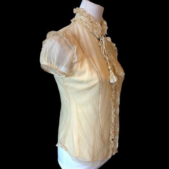 Badgley Mischka Cream Sheer Ruffle Top - Picture 5 of 9